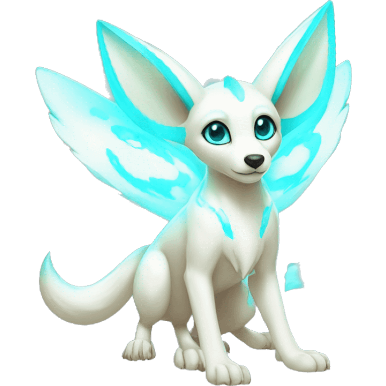 Shiny White Angelic Electric Albino Umbreon. cyan eyes and cyan markings. Golden Anubis-rings. full body emoji