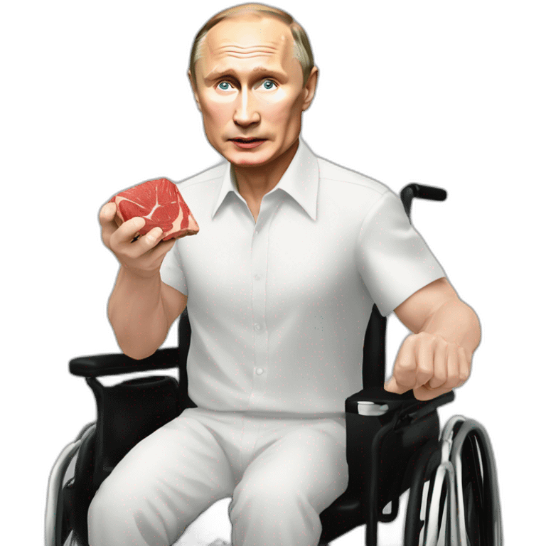 vladimir putin holding meat cube small jumping wheelchair blod emoji