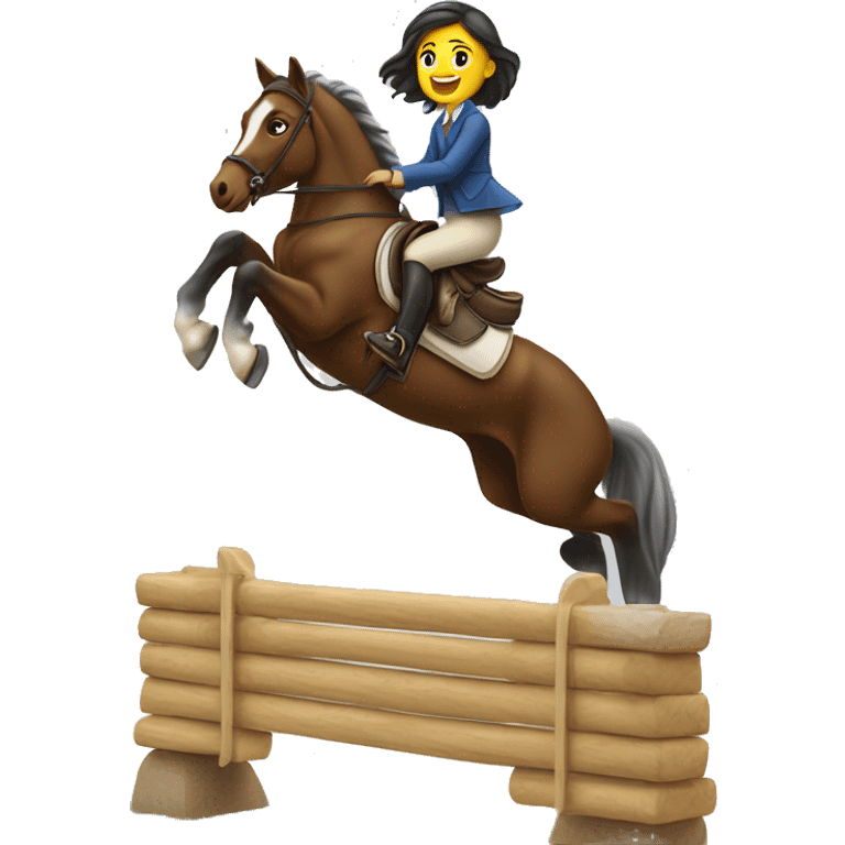 Fille sur un cheval en saut d’obstacle emoji