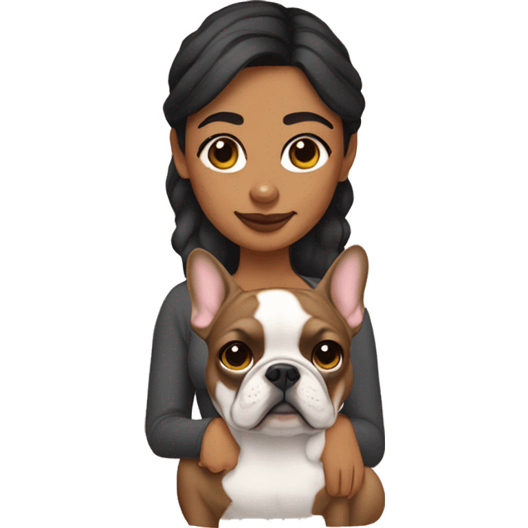 Latina girl with a tan French bulldog emoji