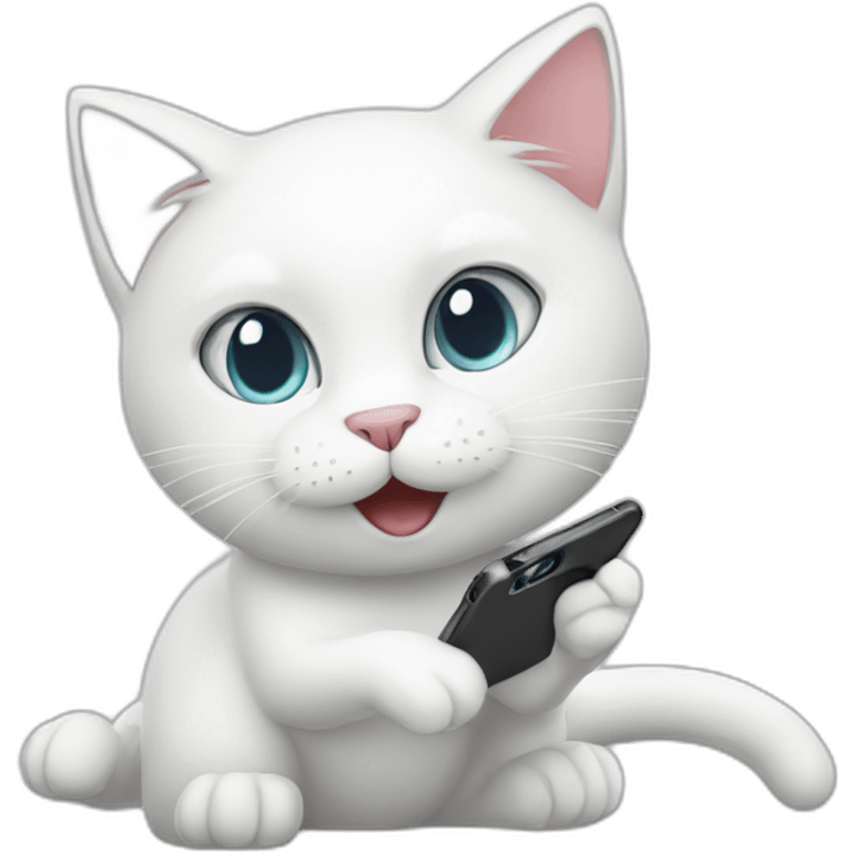 white cat playing phone emoji