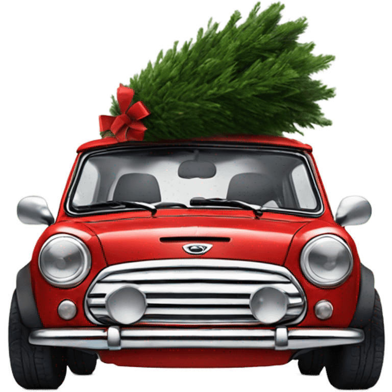 mini cooper with a Christmas tree emoji