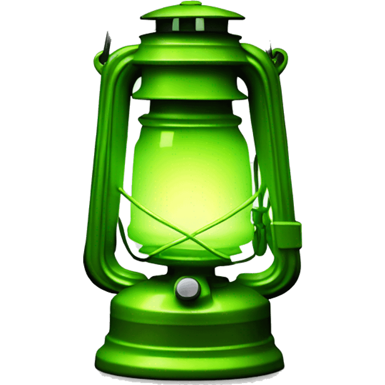 Realistic camping lime green lit camping lantern lisolated. emoji