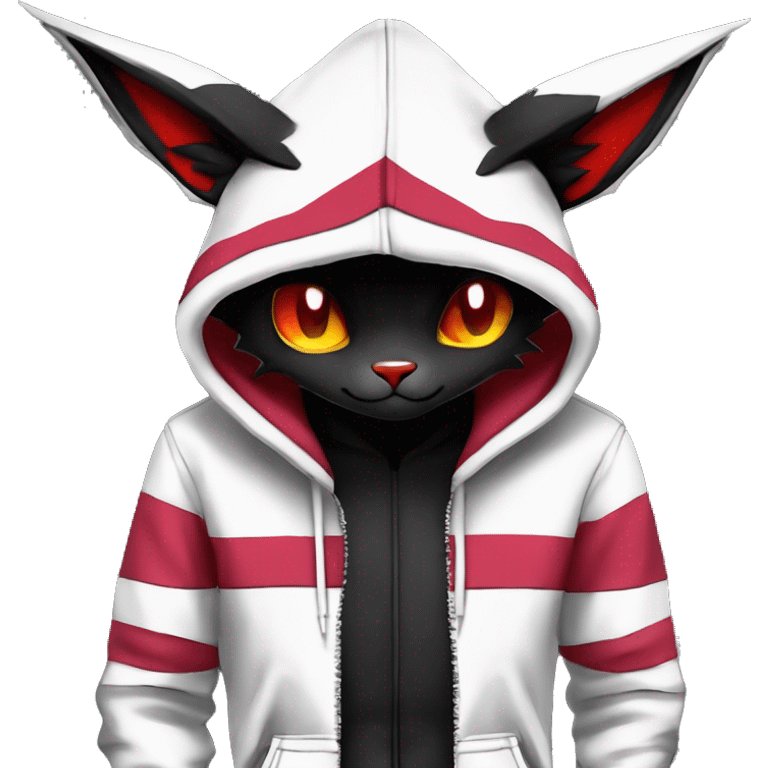 Dark Black Unique Anthro Cool Kawaii Horned Bat-Winged Zangoose-Litten-Feline-Pokémon with edgy stripes Punk Hoodie emoji