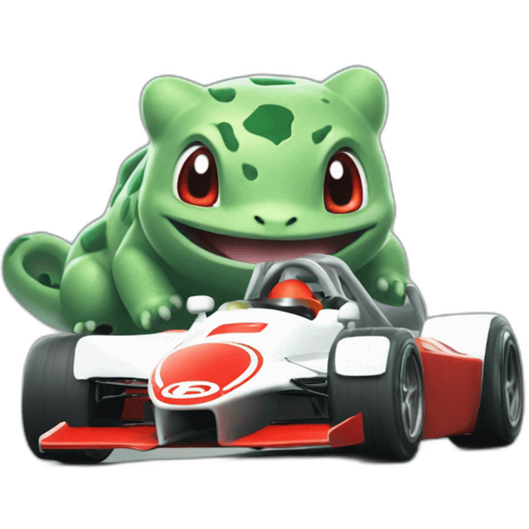 Bulbasaur driving a f1 car emoji