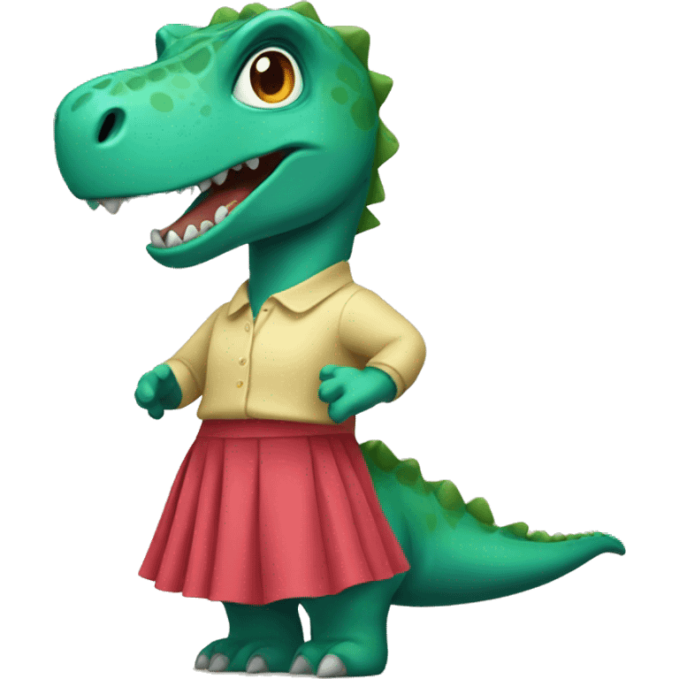 Dinosaur wearing skirt emoji