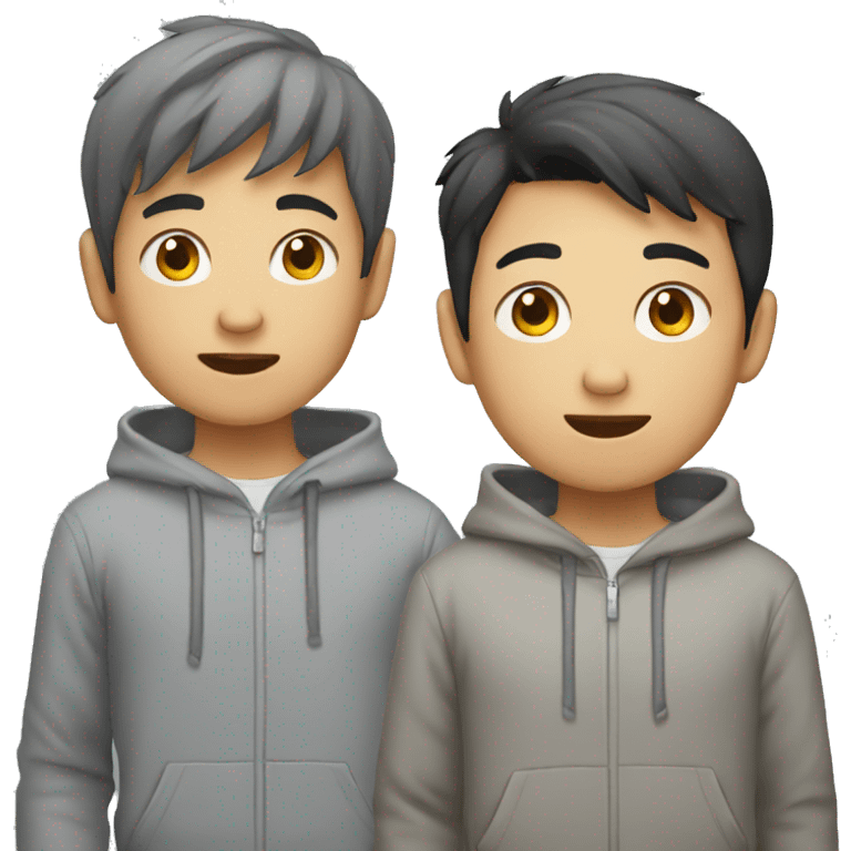 asian boy in grey hoodie talking with friend emoji