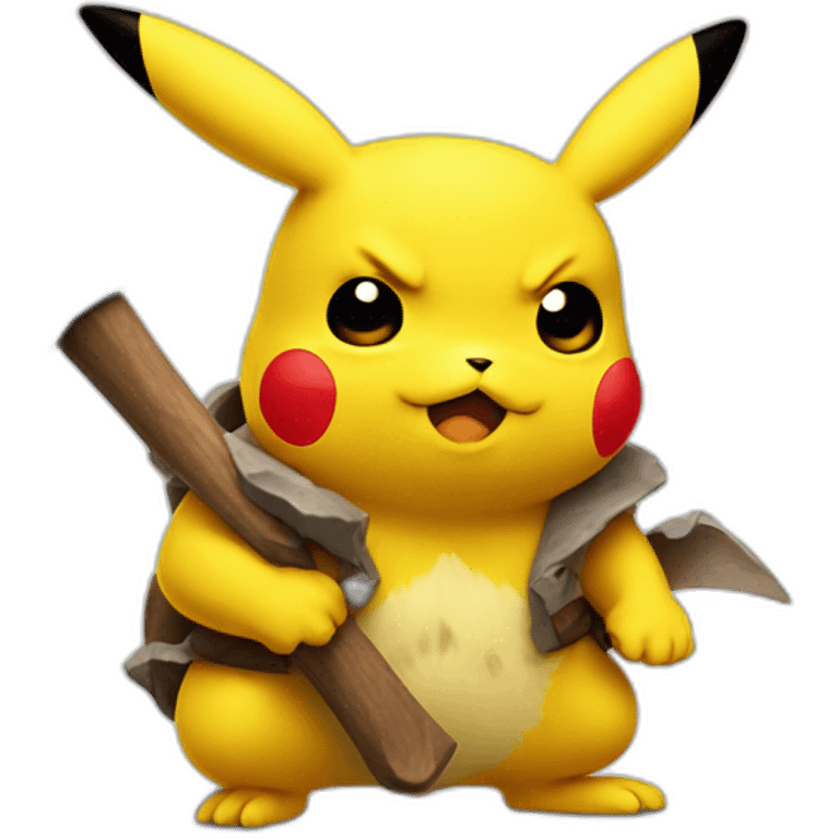 Frowning Pikachu with a hand axe emoji