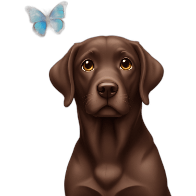 Chocolate labradador with blue butterfly emoji