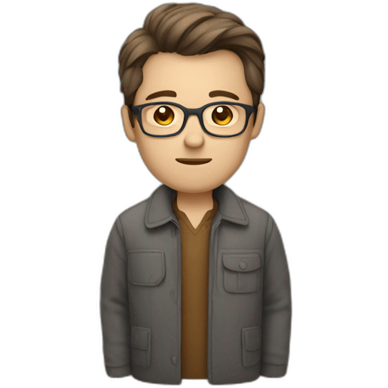 Librarian looking tired with brown hair, grey glasses, male, wearing jacket emoji