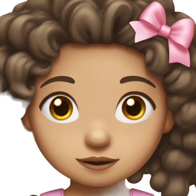 toddler girl with fluffy brunette hair, brown eyes, light skin and a pink bow in her hair emoji