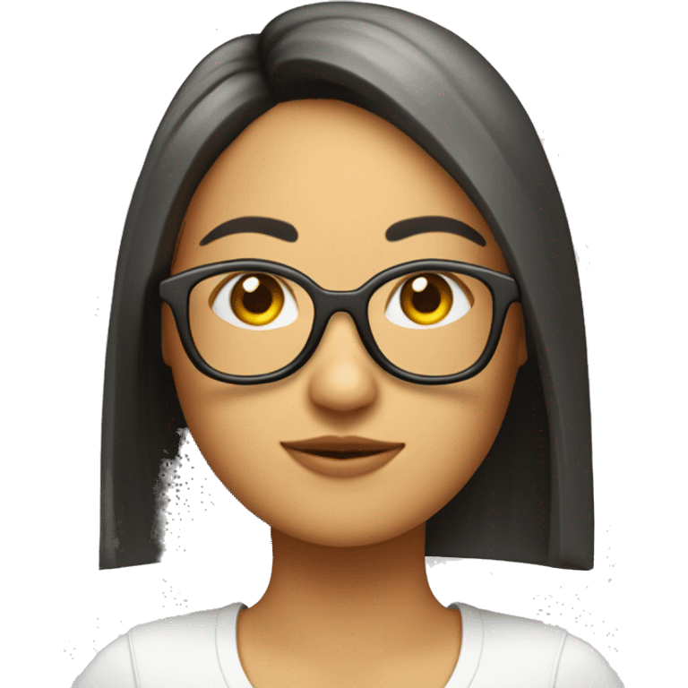 Chica moren con pelo largo, flequillo, gafas y cámara de fotos  emoji