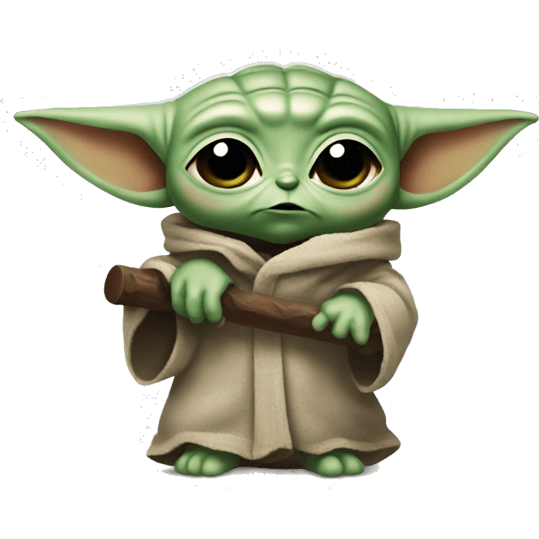 Baby Yoda with hammer and angry expression emoji