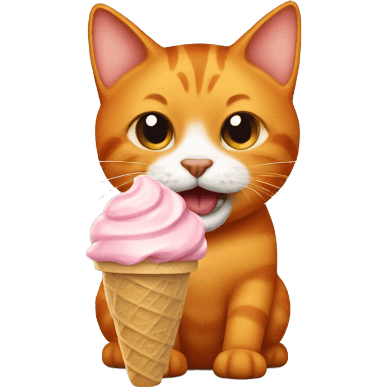 Dark orange tabby cat eating ice cream emoji