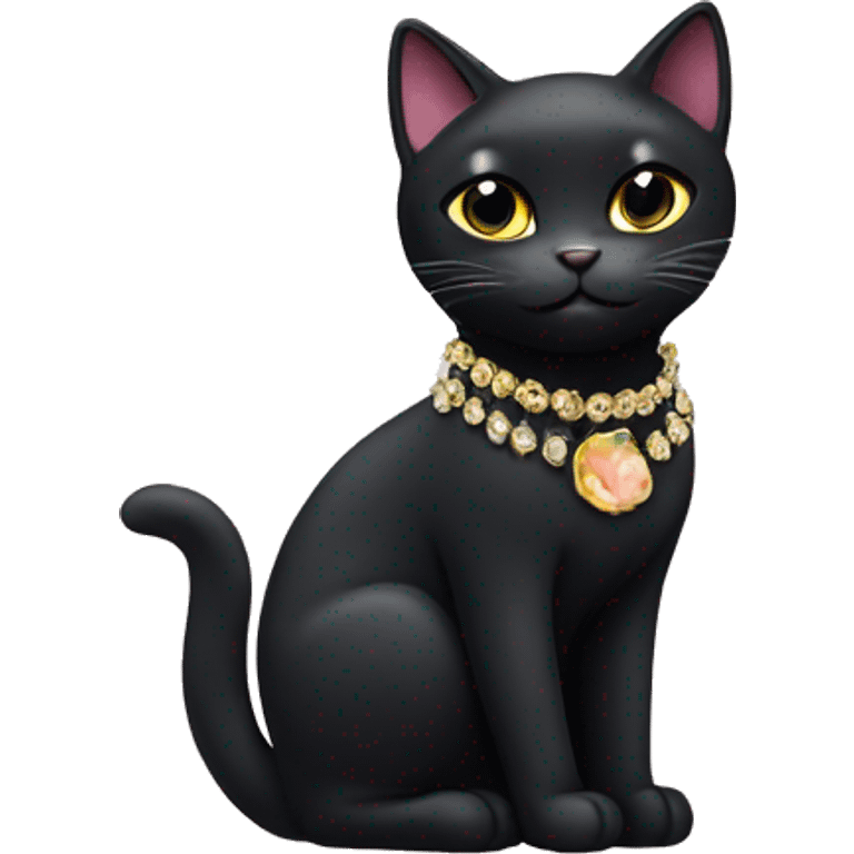 Black cat with jewellery earrings and necklace  emoji