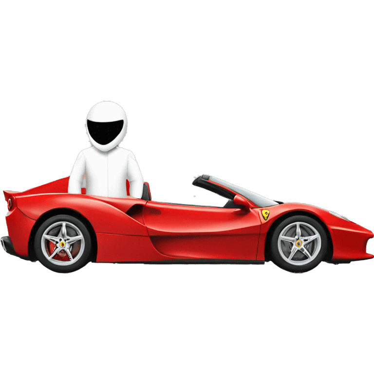 the stig with a red Ferrari behind him or driving it emoji