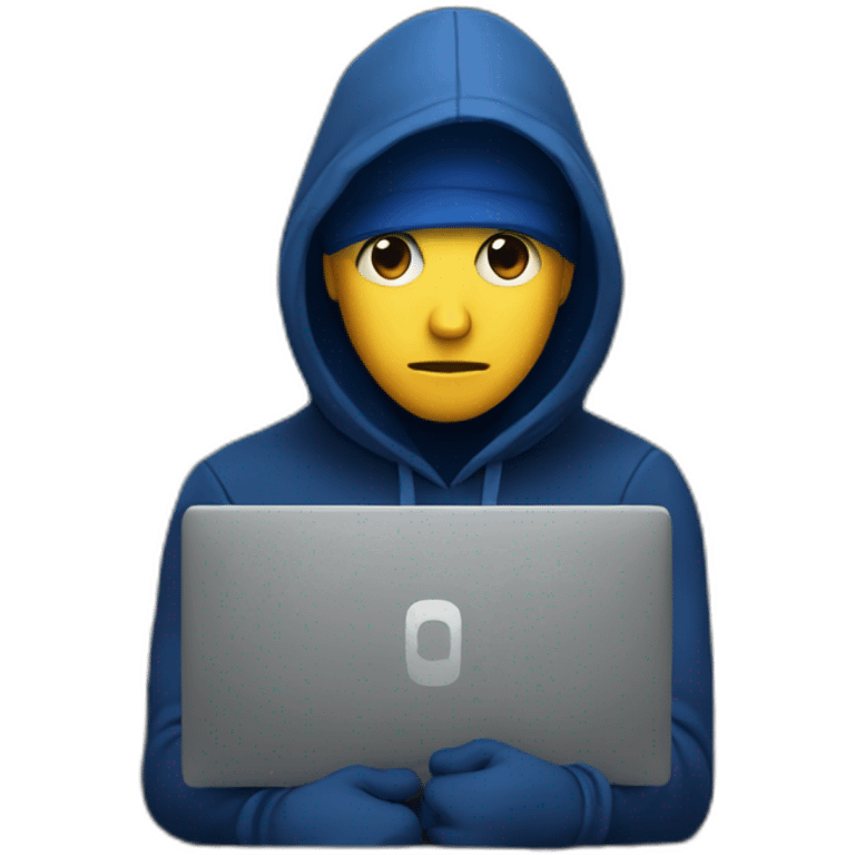 Developer with a dark blue hood behind his computer and focus on his code  emoji