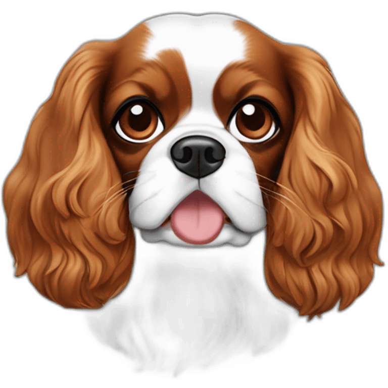 Cavalier King Charles noir et blanc avec os dans la bouche emoji