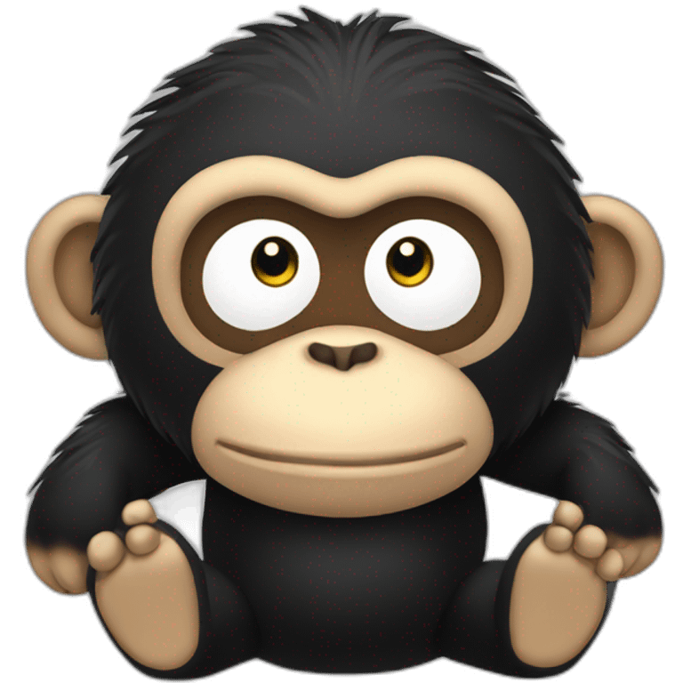 Cute plush fat chimp full body black emoji