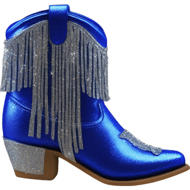 Realistic royal blue fashion cowgirl boots with sparkly shiny glitter fringe on them. emoji