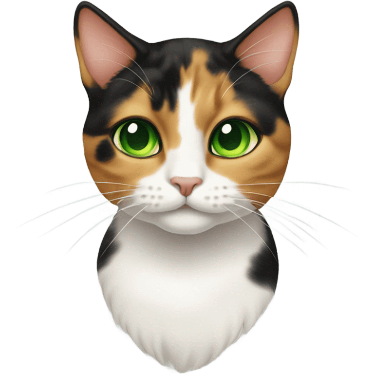 Calico tabby cat with green eye emoji