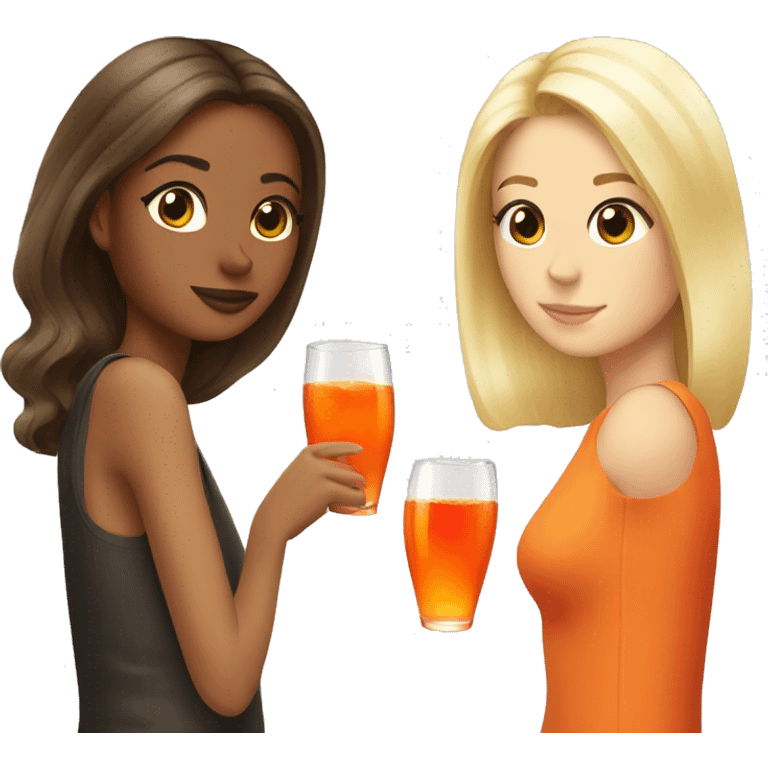 Two girls one blonde and one brown haired drinking aperol emoji