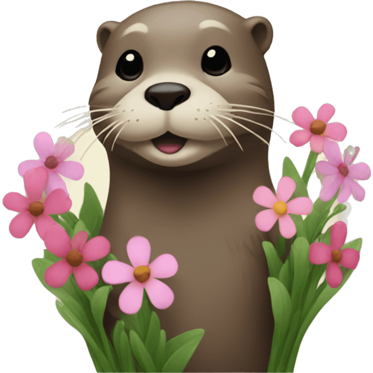 "Otter with flowers and good vibes." emoji