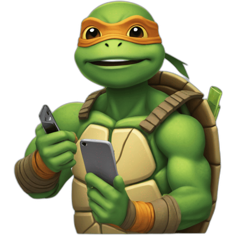 ninja turtle with cell phone emoji