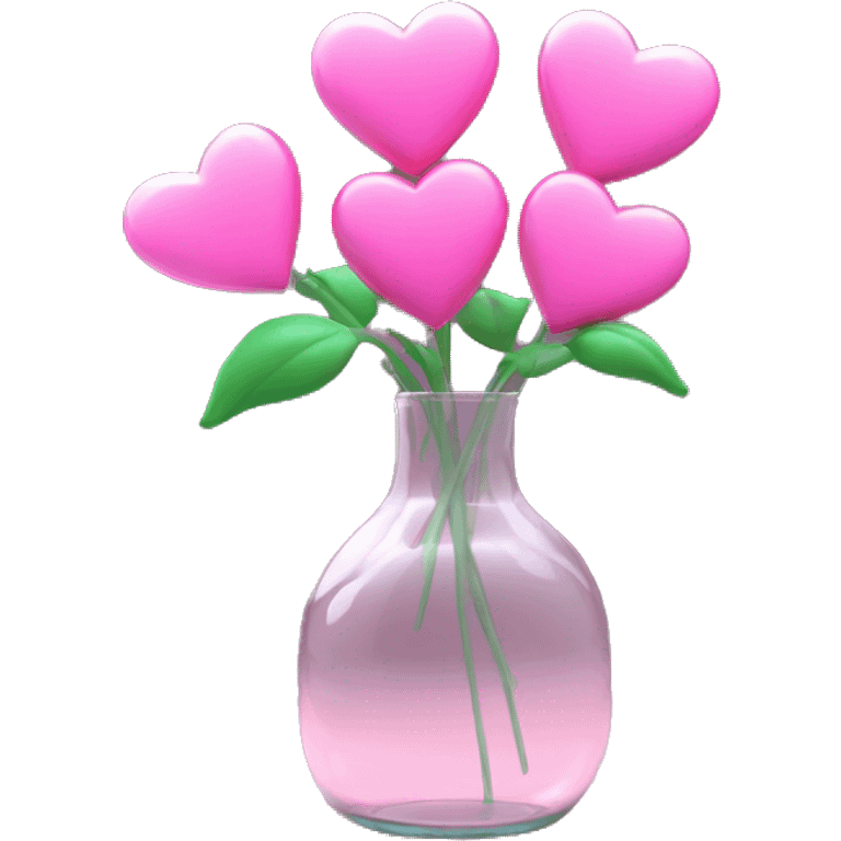 10000000 huge pink hearts on stems in a clear glass vase emoji