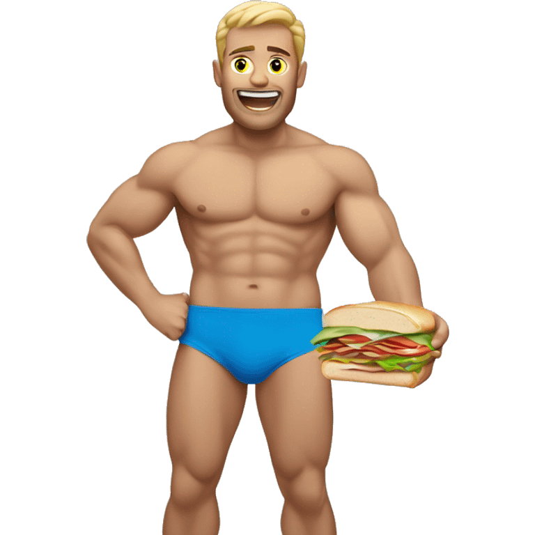 Man in speedo eating sandwhich emoji