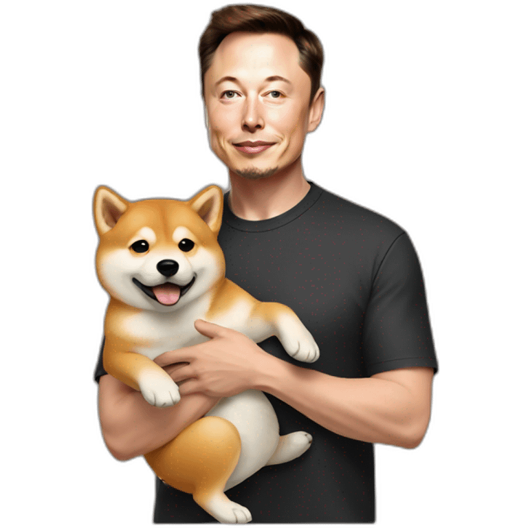 Elon musk holding a shiba inu emoji