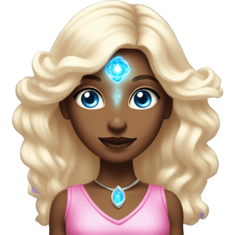 magical diva with pink andromedan skin long hair and blue eyes glowing third eye emoji