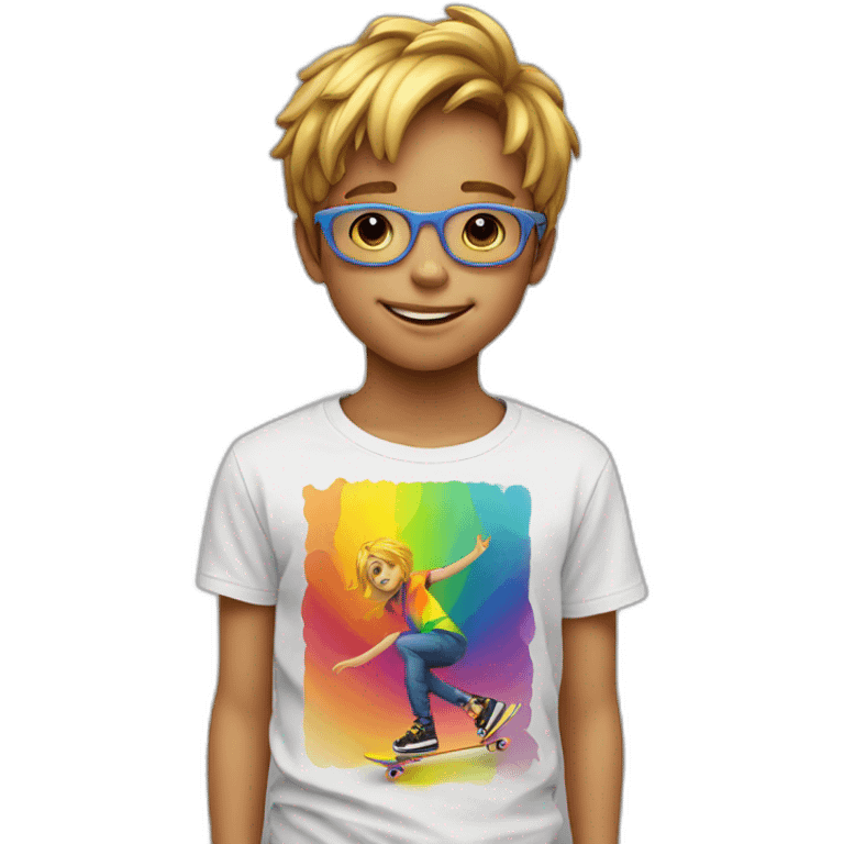 Skater Rainbow Shirt 7 years old boy Golden necklace emoji