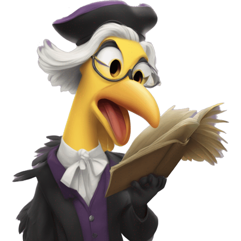 Big Bird Disney Villain:
Professor Plume
A towering, elegant villain with a feathered cloak and a soft, eerie voice, Professor Plume manipulates information and spreads misinformation to confuse and control the masses.  emoji