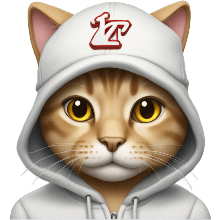 Cat wearing a hoodie and a baseball cap emoji