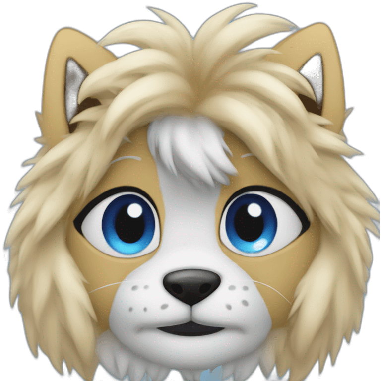 Crea un emoji furry azul con pelo cafe y ojos cafés (furry fandom) emoji