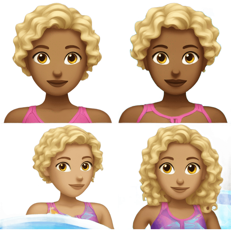 girl with curly blonde hair and a tan in a pool   emoji