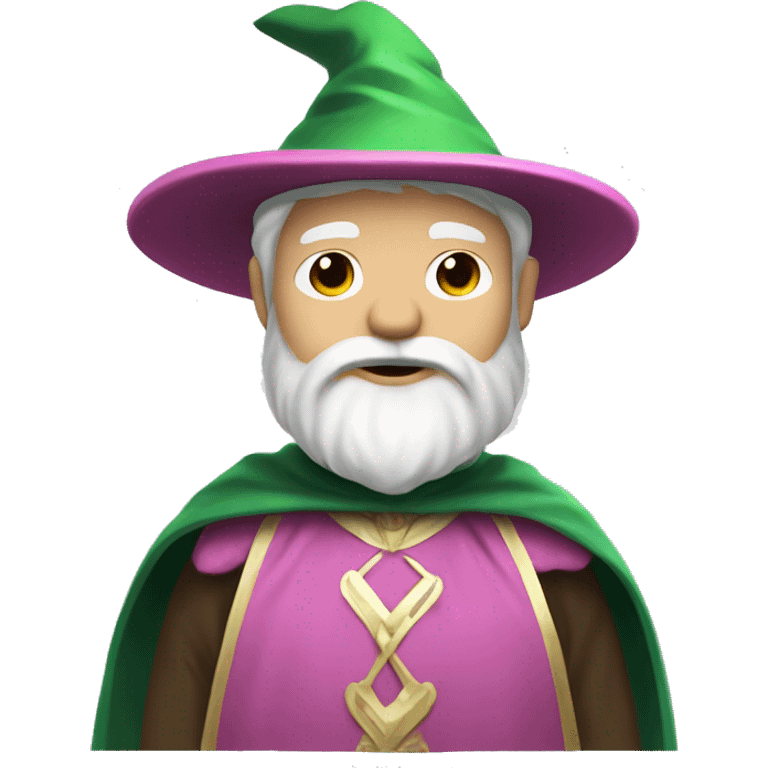 mage with white sharp hat, white beard, white eyebrow, white mustag, green cape and pink net for catching butterflies emoji