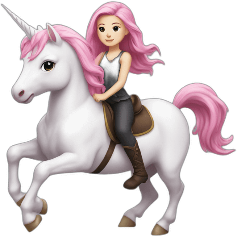 White Girl with pink hair riding a unicorn emoji