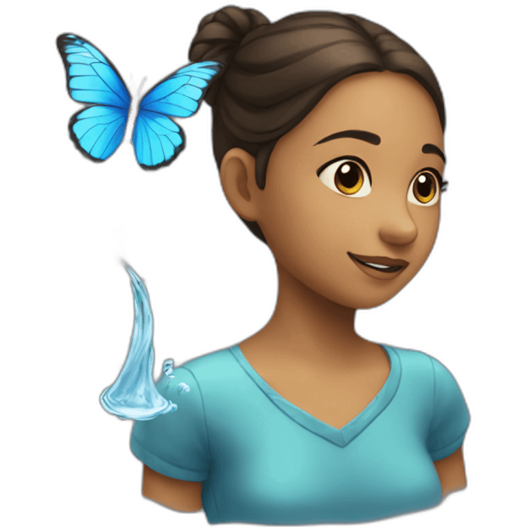 the girl is playing with a water butterfly emoji