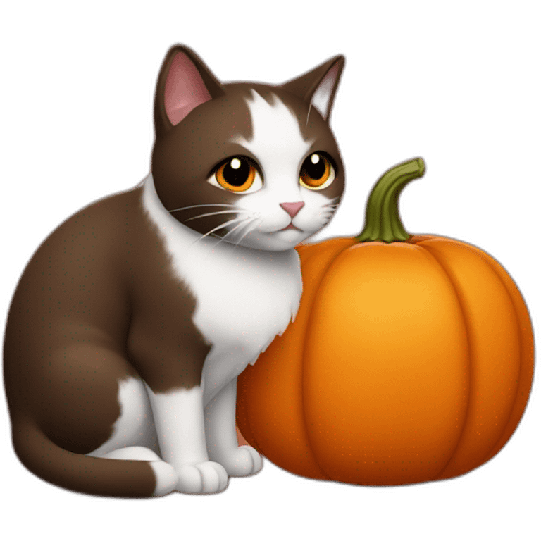 cat with a pumpkin in dark red room emoji