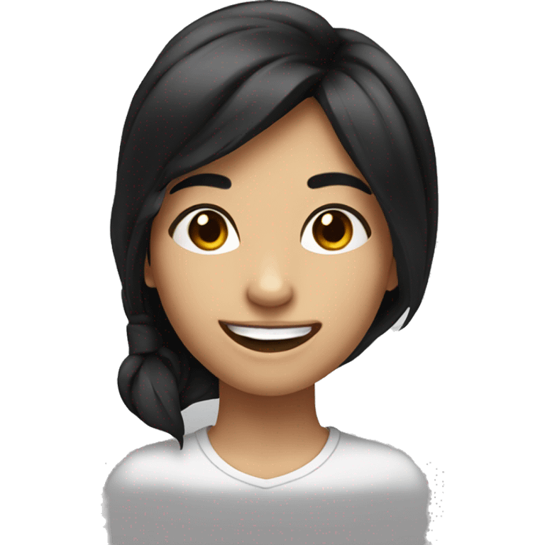 smiling girl with black hair smaller nose emoji