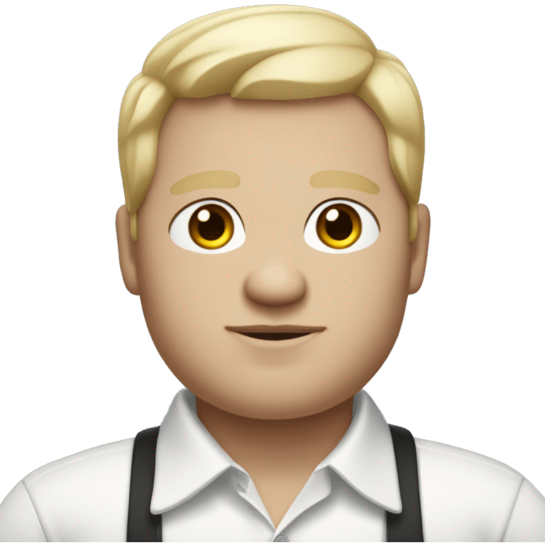 Chubby white-skinned man with straight black hair, wearing a white dress shirt. emoji