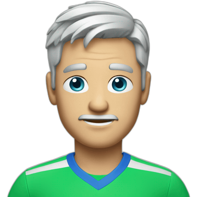 Draw man with grey hair and blue eyes in green tshirtplaying tennis emoji