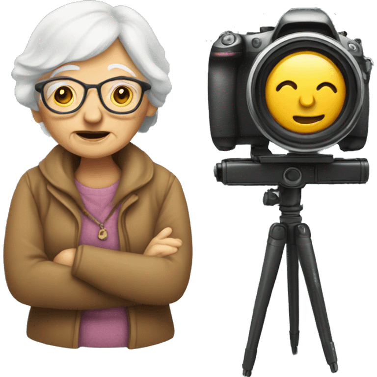 old woman and a camera emoji