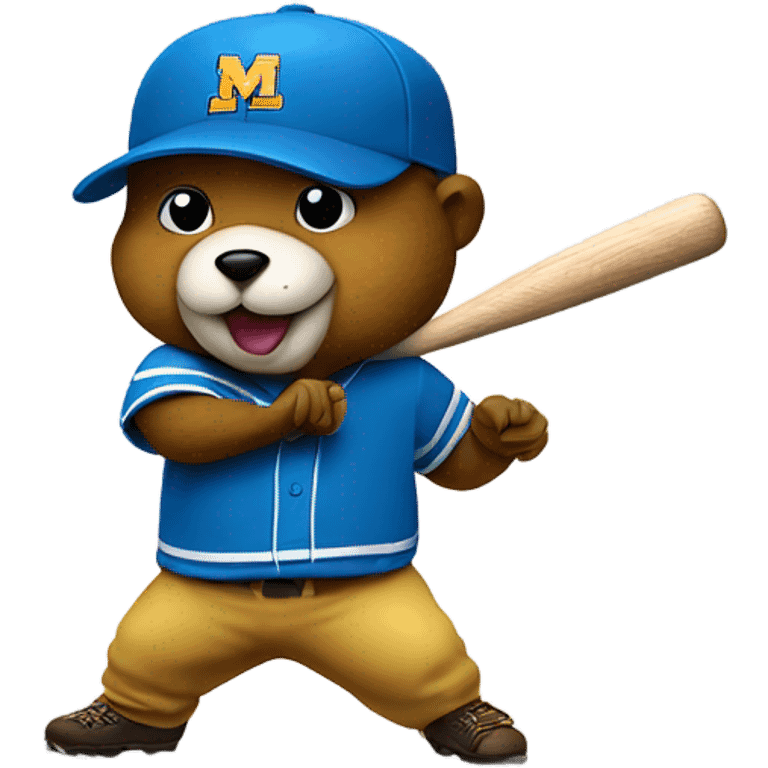 Blue Gopher swinging a baseball bat make it look like the Minnesota gopher mascot  emoji