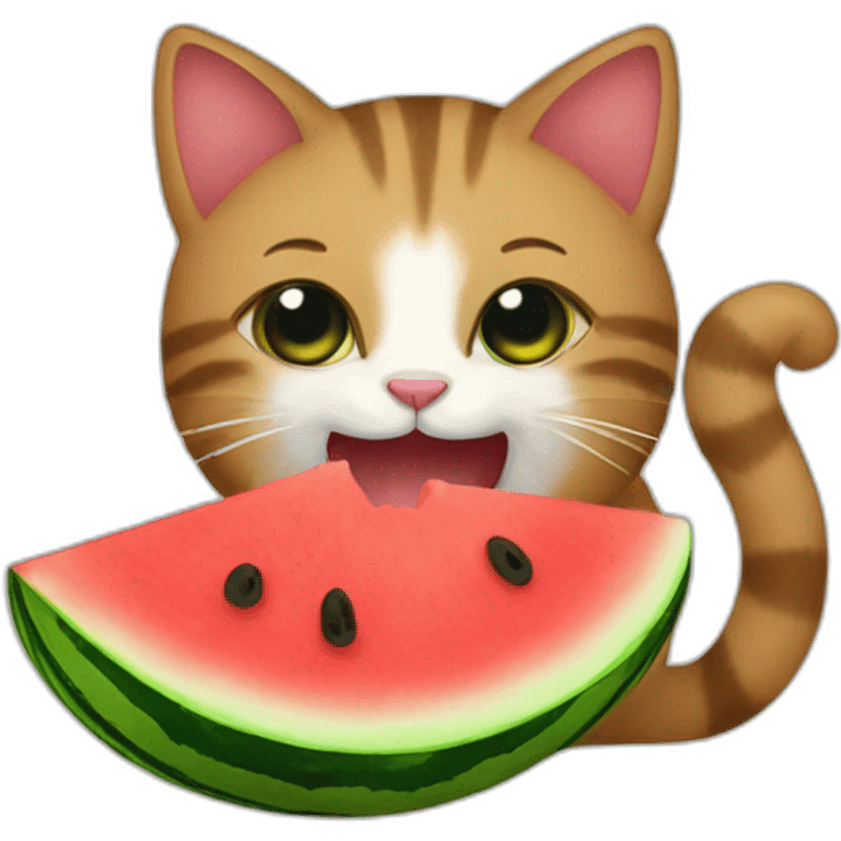 a cat eating watermelon emoji