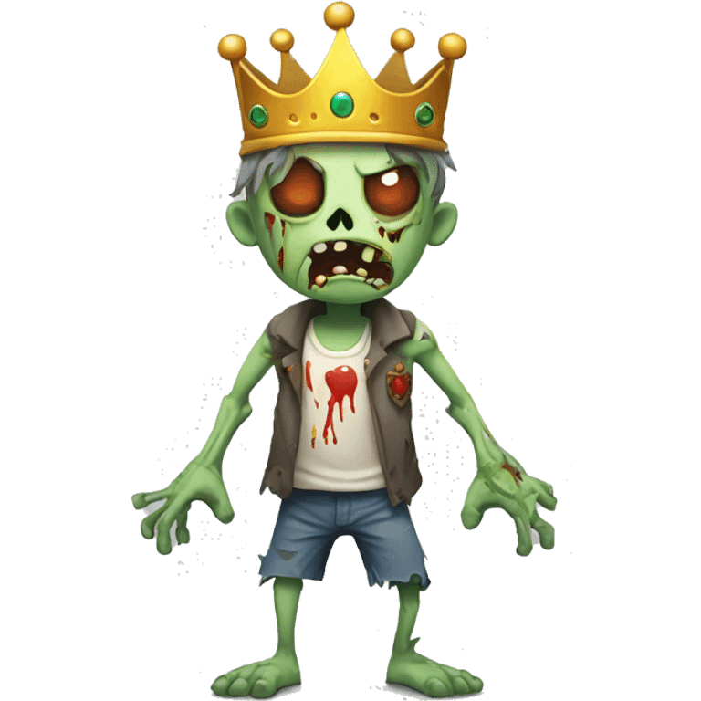 a cartoon zombie with a crown on its head,full body,make the zombie with his arms out and less blody with no cloths emoji