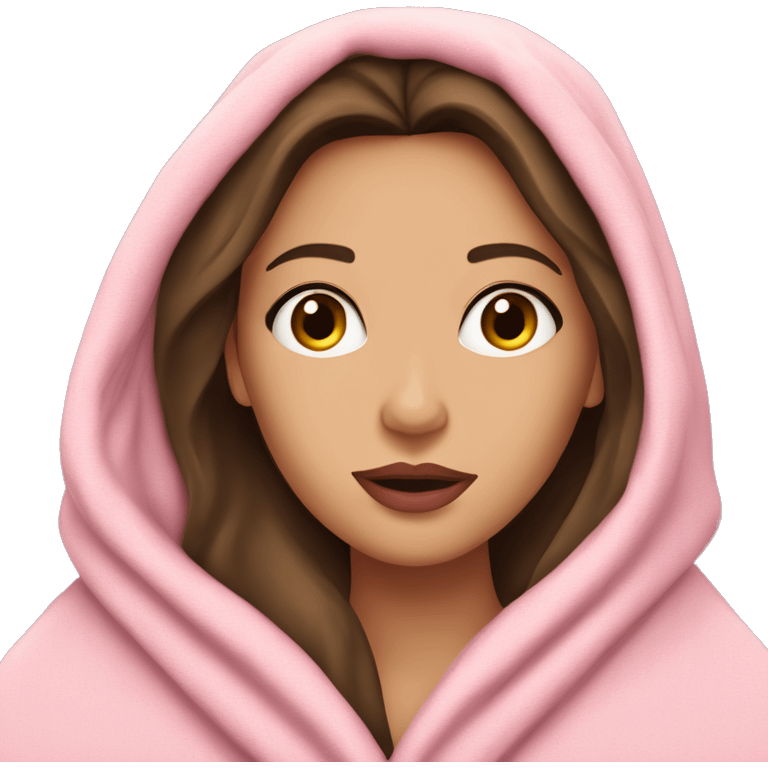 Brunette caucasian woman with pink lips cuddled in a big blanket emoji