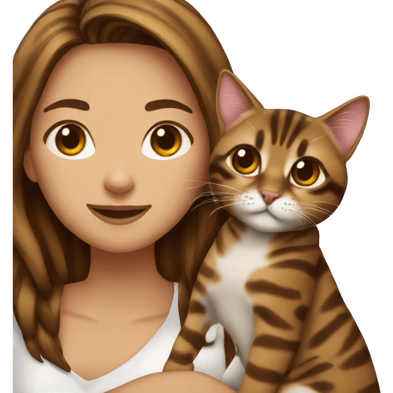 woman long dark brown hair hug bengal cat emoji